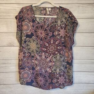 Tacera L floral paisley cuffed sleeveless blouse